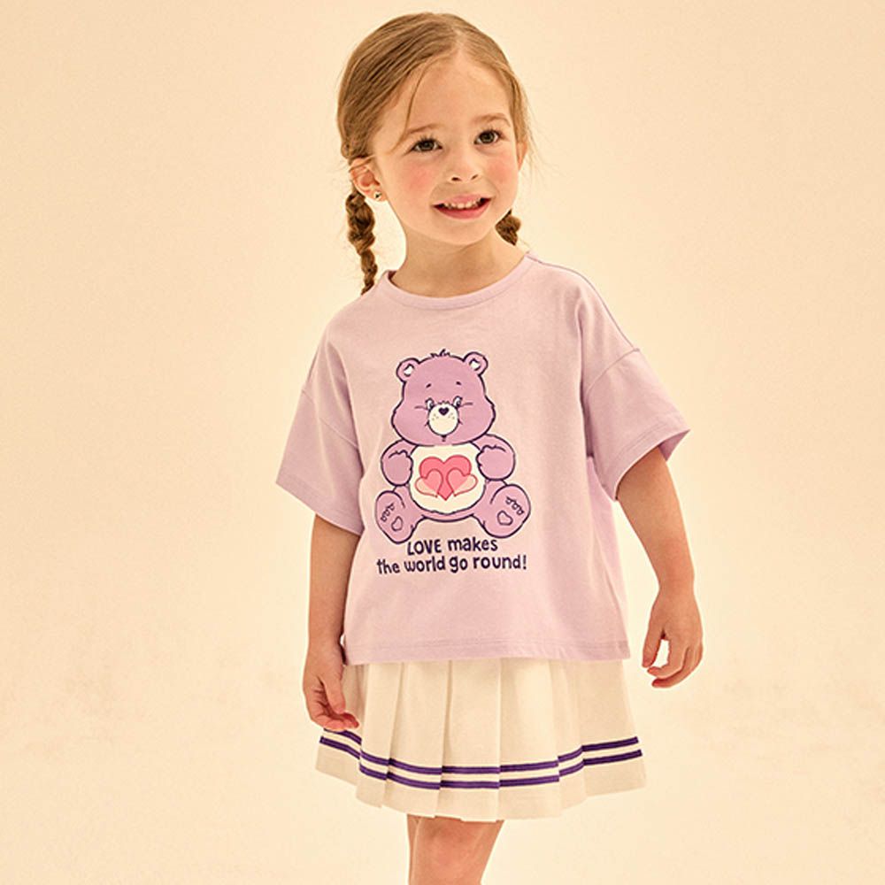 聯名款心心熊短袖上衣X百褶裙套裝-紫X白