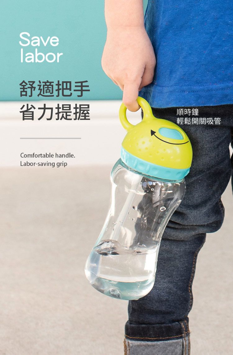 英國 Brother Max - 繽紛拉環旋轉吸管水壺, 藍綠色