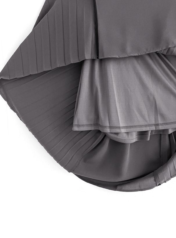 日本 GRL - 側面細百摺釦環搖曳長裙-灰