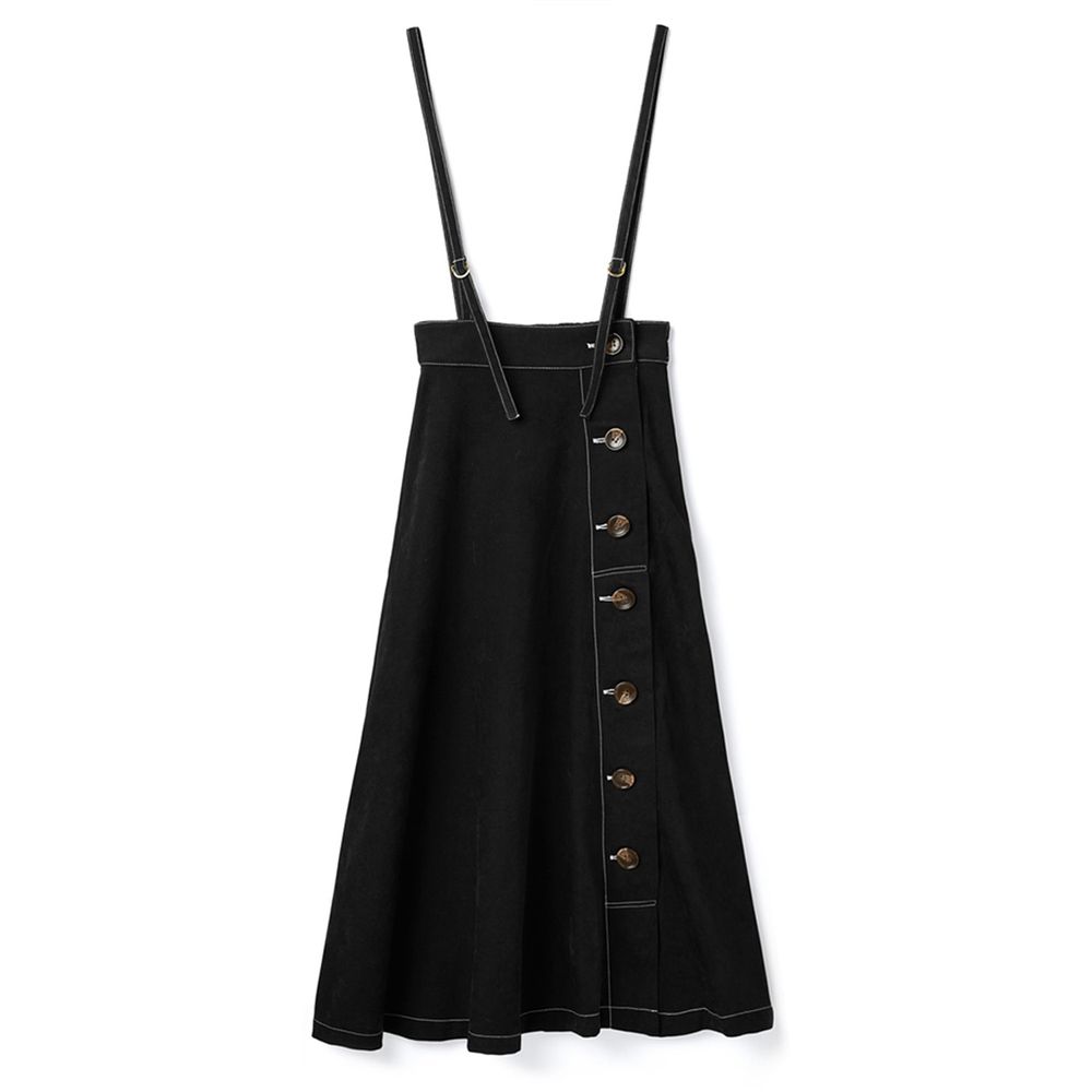 日本 GRL - 排釦吊帶長裙-黑