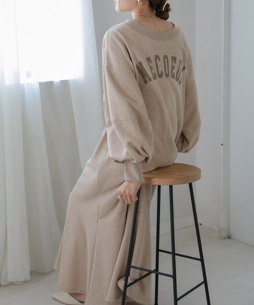 日本 Bab - 2WAY圓領印花魚尾洋裝-摩卡