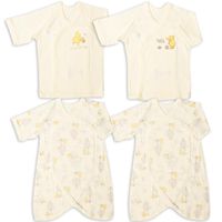 akachan honpo - 長袖新生兒內衣4件組-按扣款 復古小熊維尼-淺卡其色 (肚衣:50cm 蝴蝶裝:50~60cm)