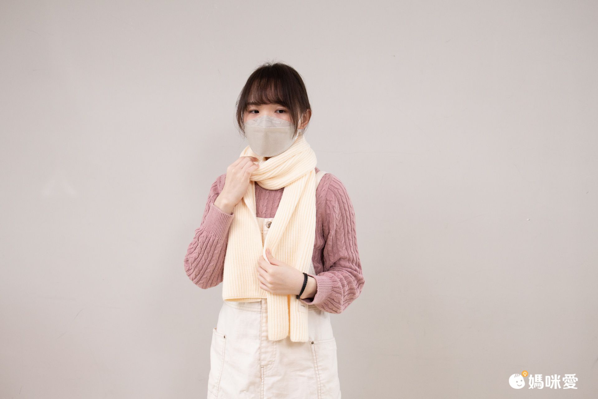 編媽精選 - 百搭直條紋針織圍巾-卡其色 (25x170cm)