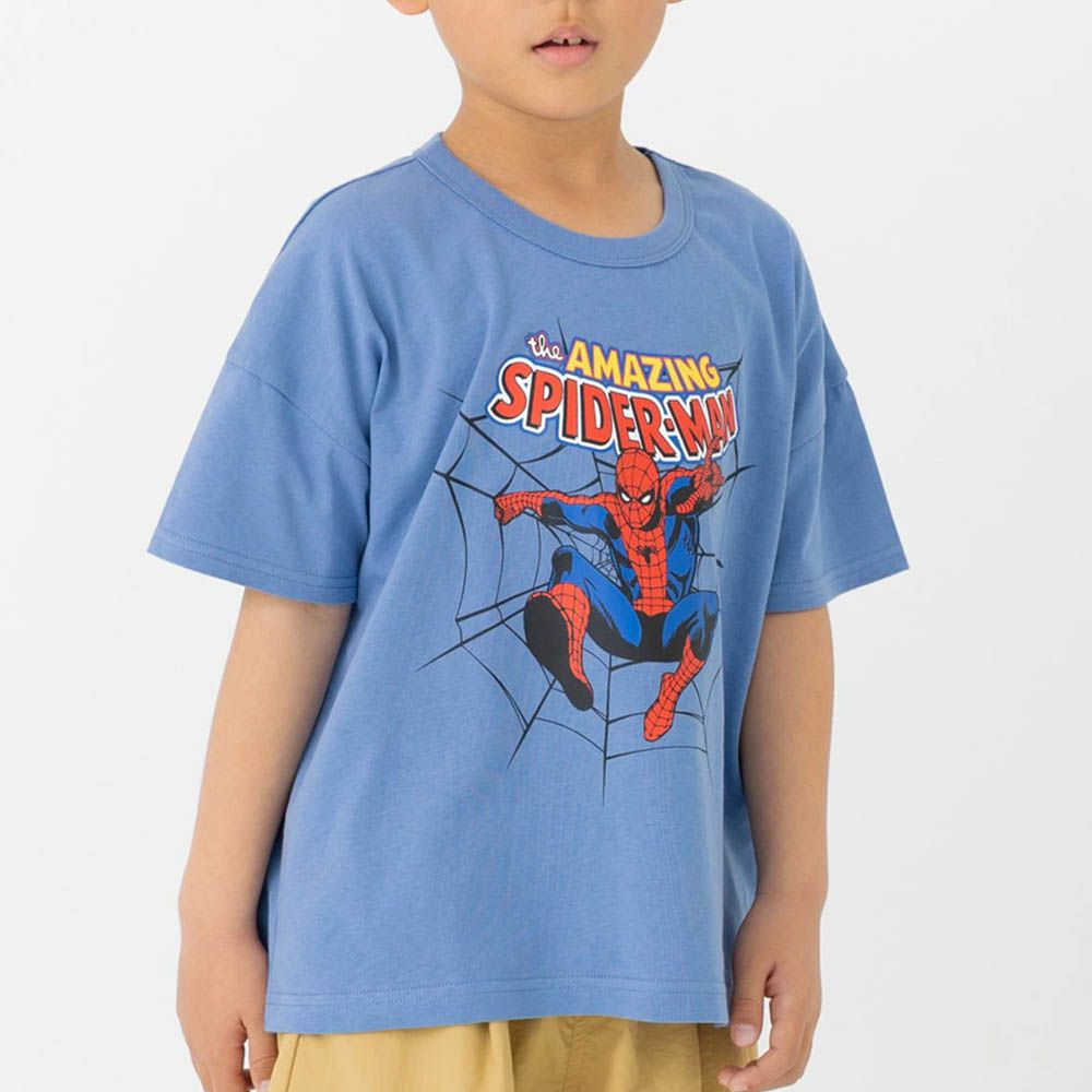 聯名款  100%棉印花短袖上衣-超級英雄蜘蛛人-煙燻藍