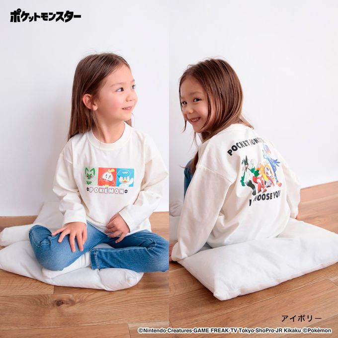 日本 BRANSHES - 超帥寶可夢前後印花長袖上衣-皮卡丘-白