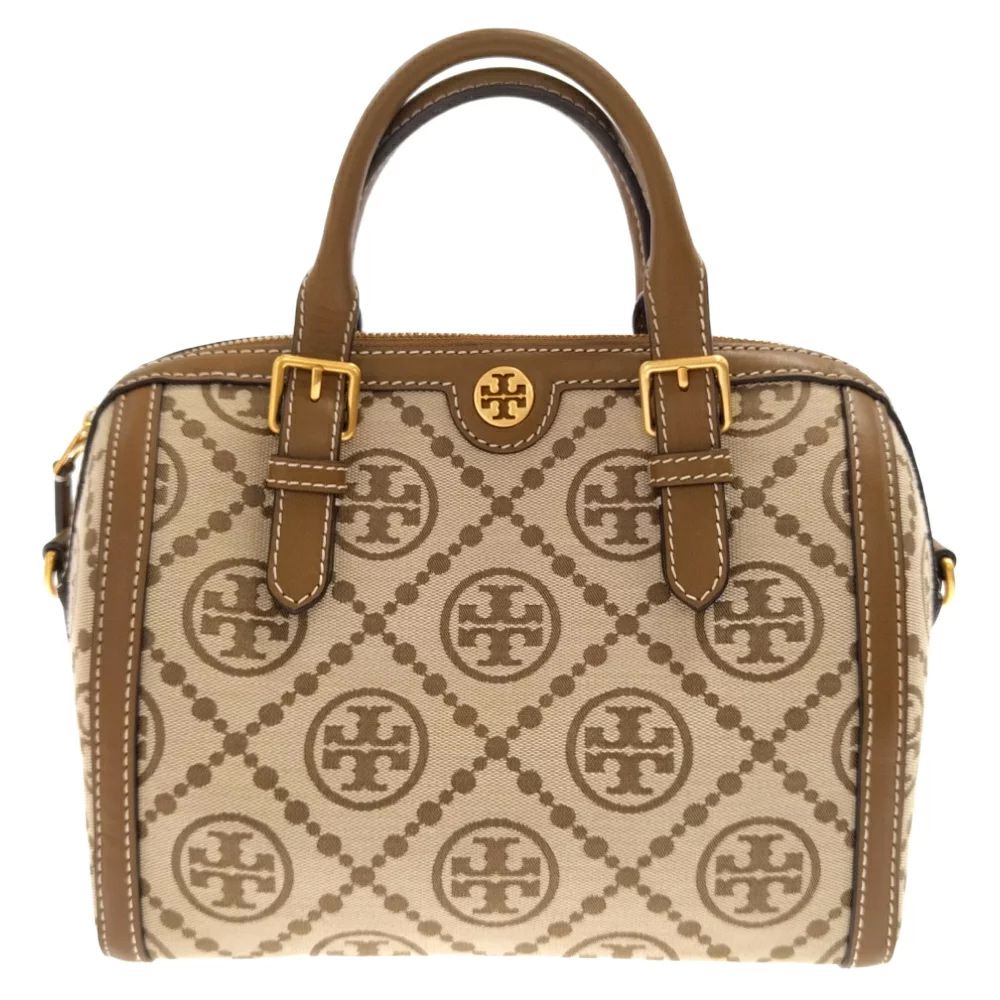 TORY BURCH - 滿版LOGO緹花皮革兩用包 (卡其)