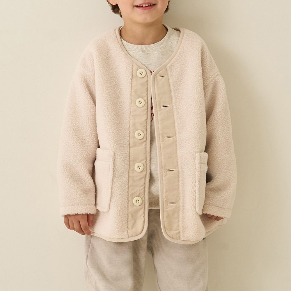 可愛毛毛口袋布勞森保暖外套-象牙