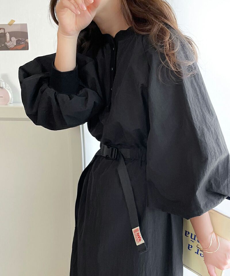 日本 Classical Elf - 簡約休閒抽繩收腰洋裝-卡其