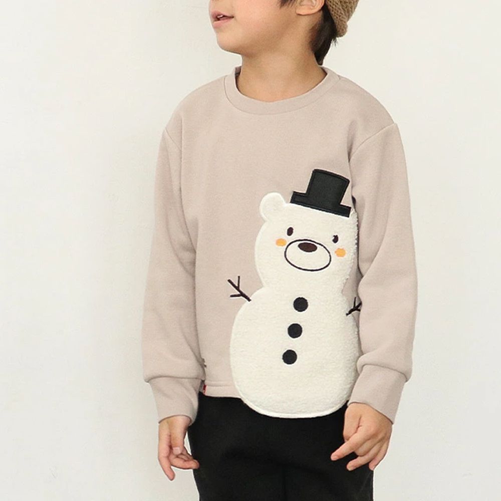 毛絨雪人裏起毛長袖上衣-小熊