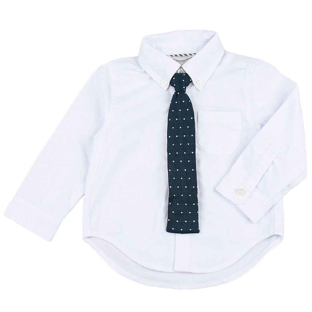 akachan honpo - 長袖襯衫 附針織領帶-白色
