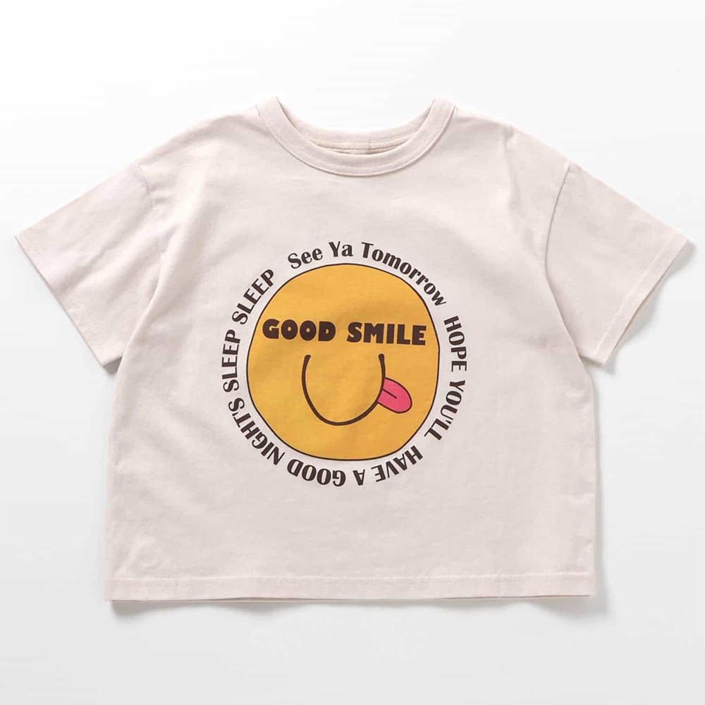 100%棉 微笑印花短袖-吐舌頭-象牙白