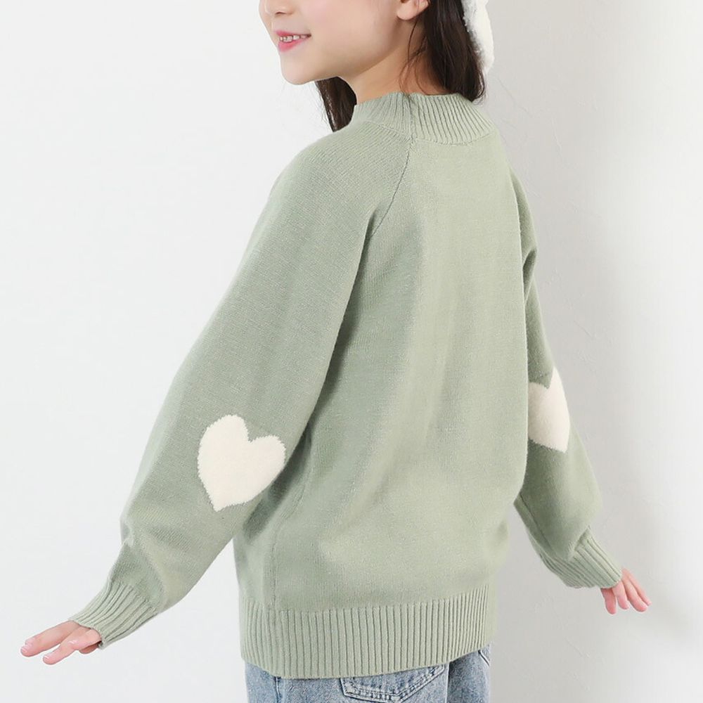 [可機洗]手肘愛心柔軟針織上衣-抹茶綠