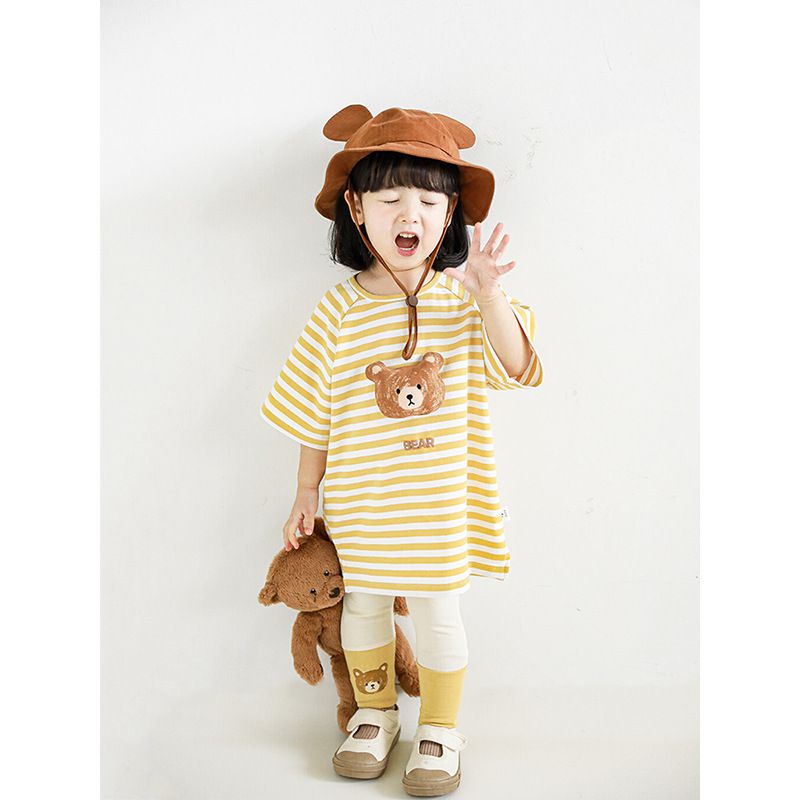 立體條紋休閒短袖上衣-小鴨-粉色