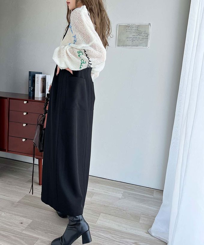 日本 Classical Elf - 前後2WAY簡約大口袋開叉吊帶裙-灰