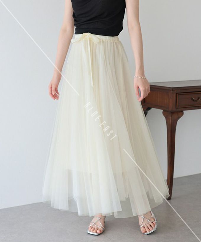 日本 BLUE EAST - 浪漫豐盈蝴蝶結綁帶薄紗裙-素色-炭灰