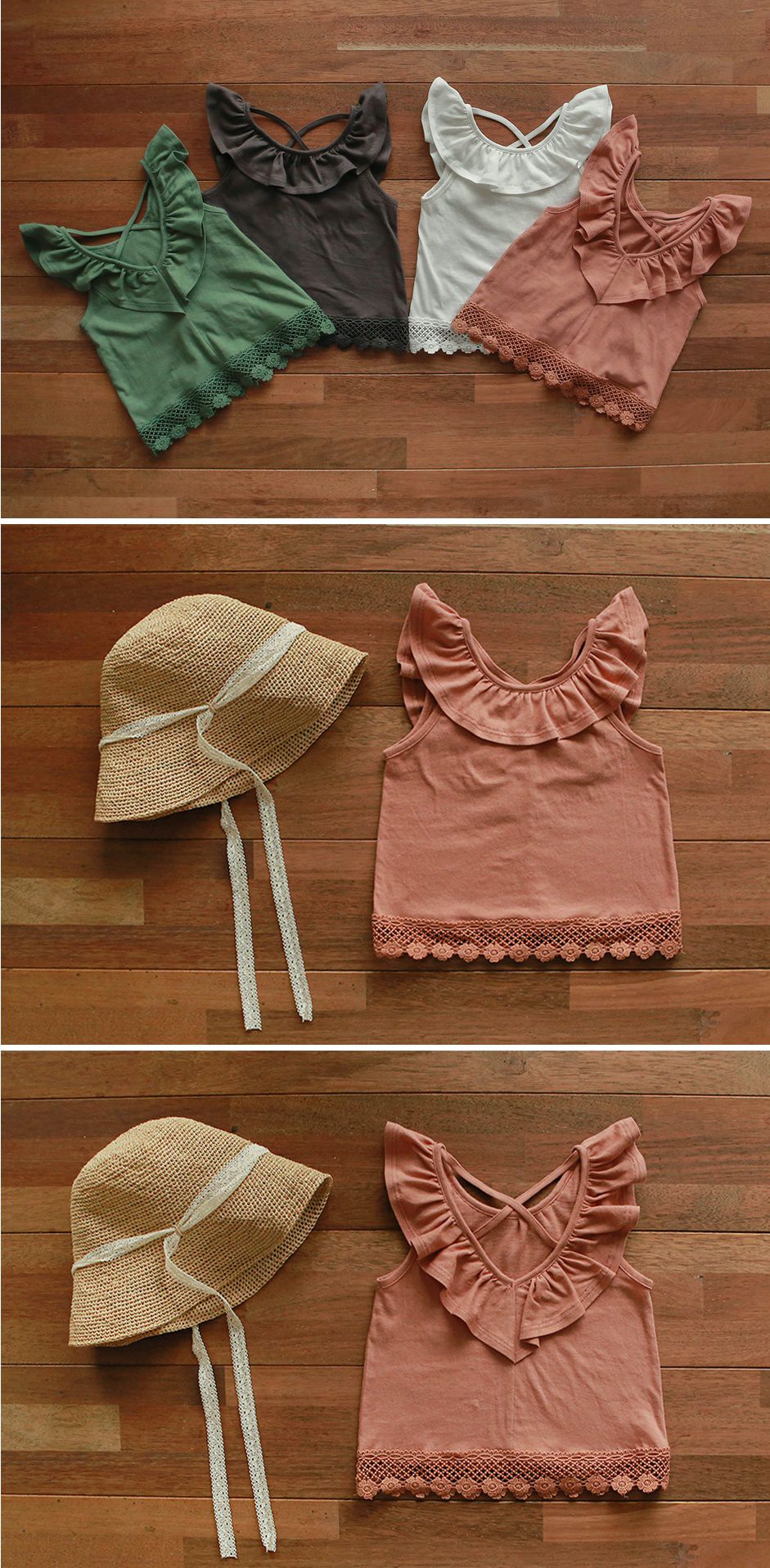 韓國 PuellaFLO - 荷葉圓領菱格鏤空露背上衣-磚紅