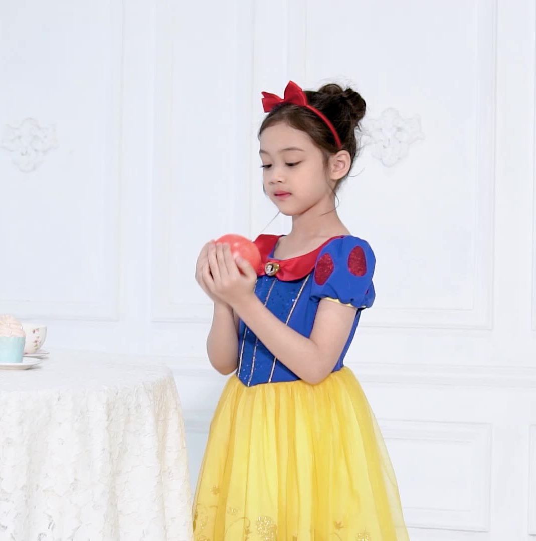 公主系列造型短袖連身裙/萬聖節-卡通人物白雪公主-黃+藍