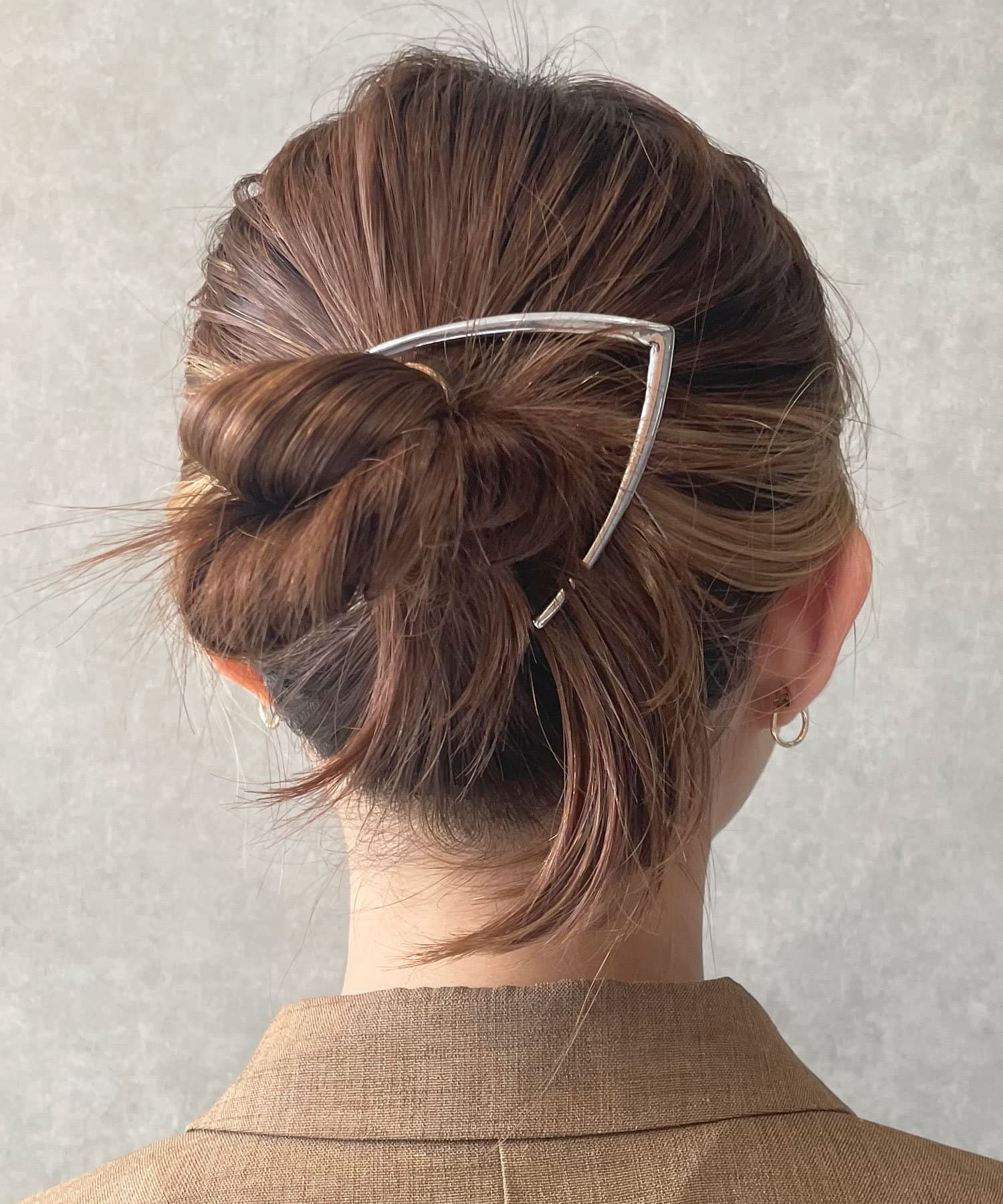 日本 Lattice - 弧形時尚金屬髮夾/髮扣-銀