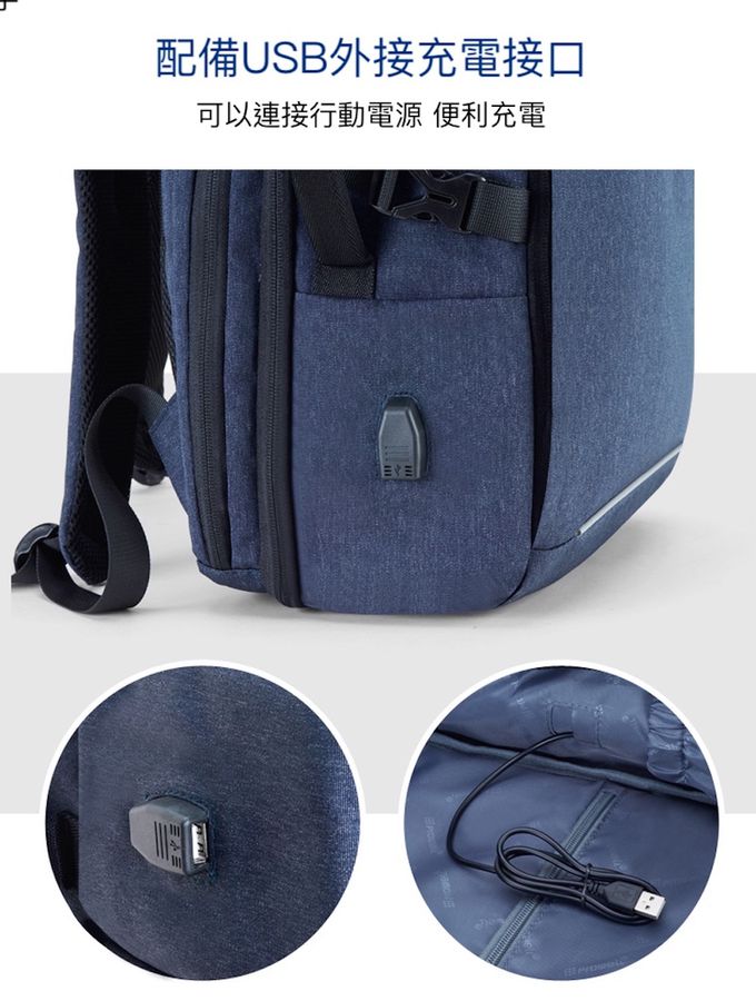 Heine 海恩 - Prowell 電腦包 筆電包 輕旅行後背包 旅行包 手提後背兩用包 (WIN-53167)-藍色-0.9kgs