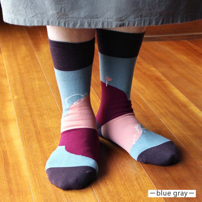 日本女裝代購 - 日本製 伊索寓言印花長襪-龜兔賽跑-灰藍 (23-25cm)