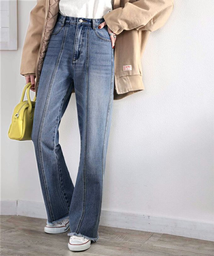 日本 Classical Elf - 顯瘦美腿彈性微喇叭長褲-刷舊黑