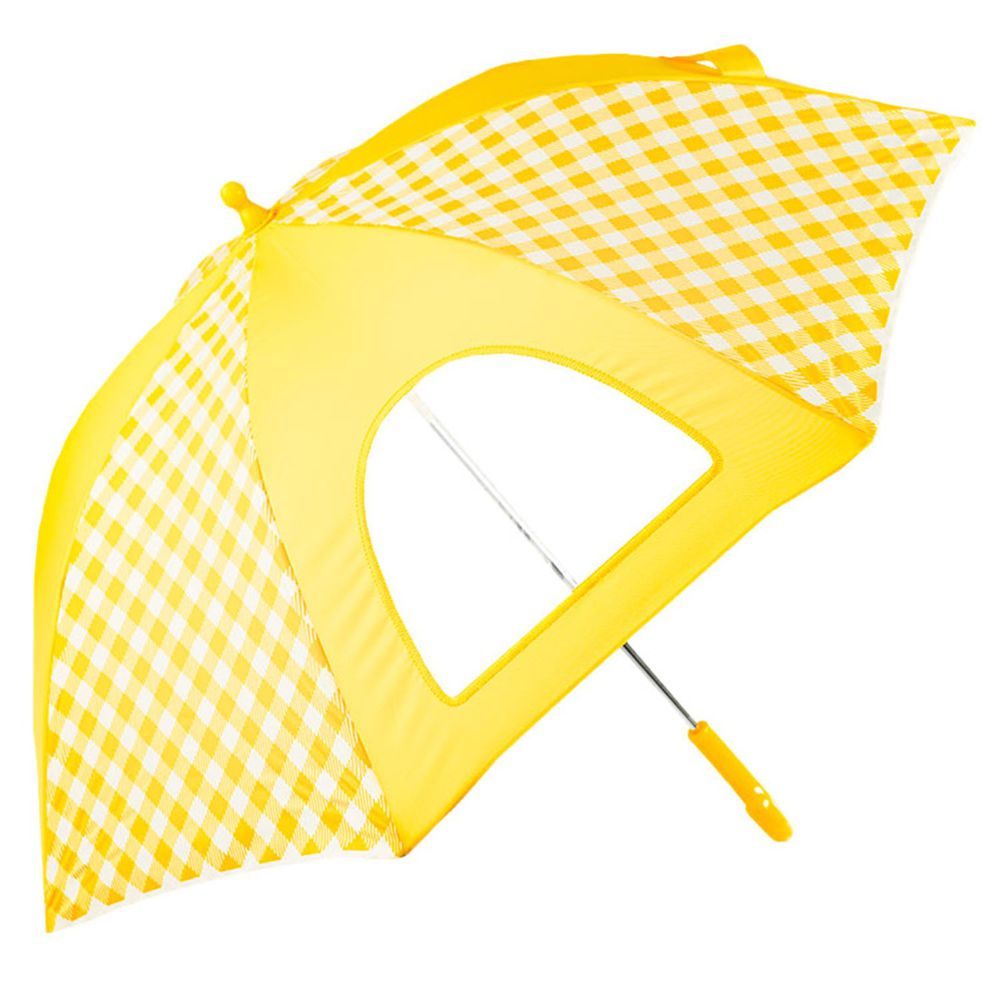 akachan honpo - 雨傘 圓弧狀傘珠-素面×格紋-黃色