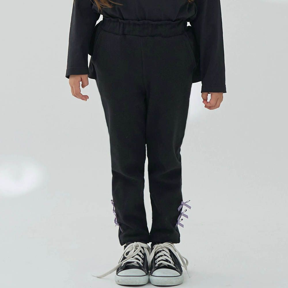 彈力荷葉屁屁蝴蝶結長褲-黑