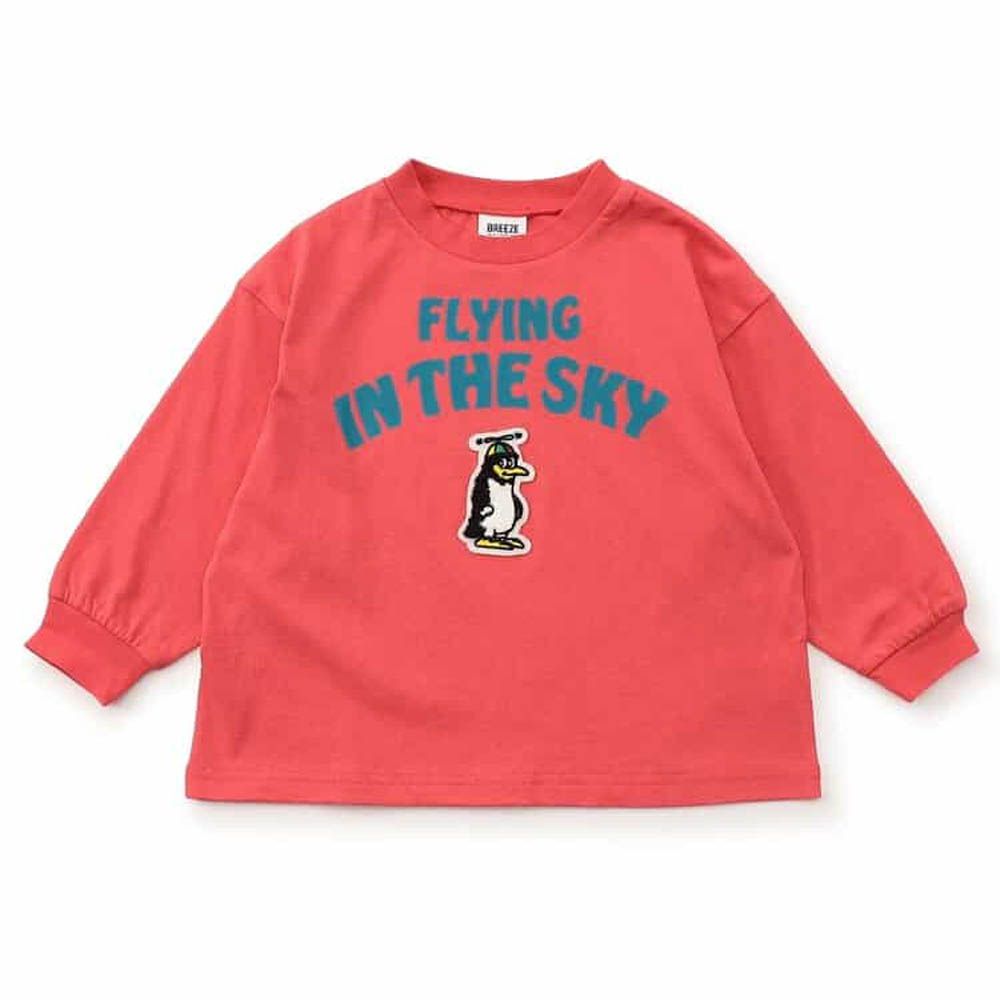 100%棉 立體刺繡貼布長袖上衣-企鵝-紅