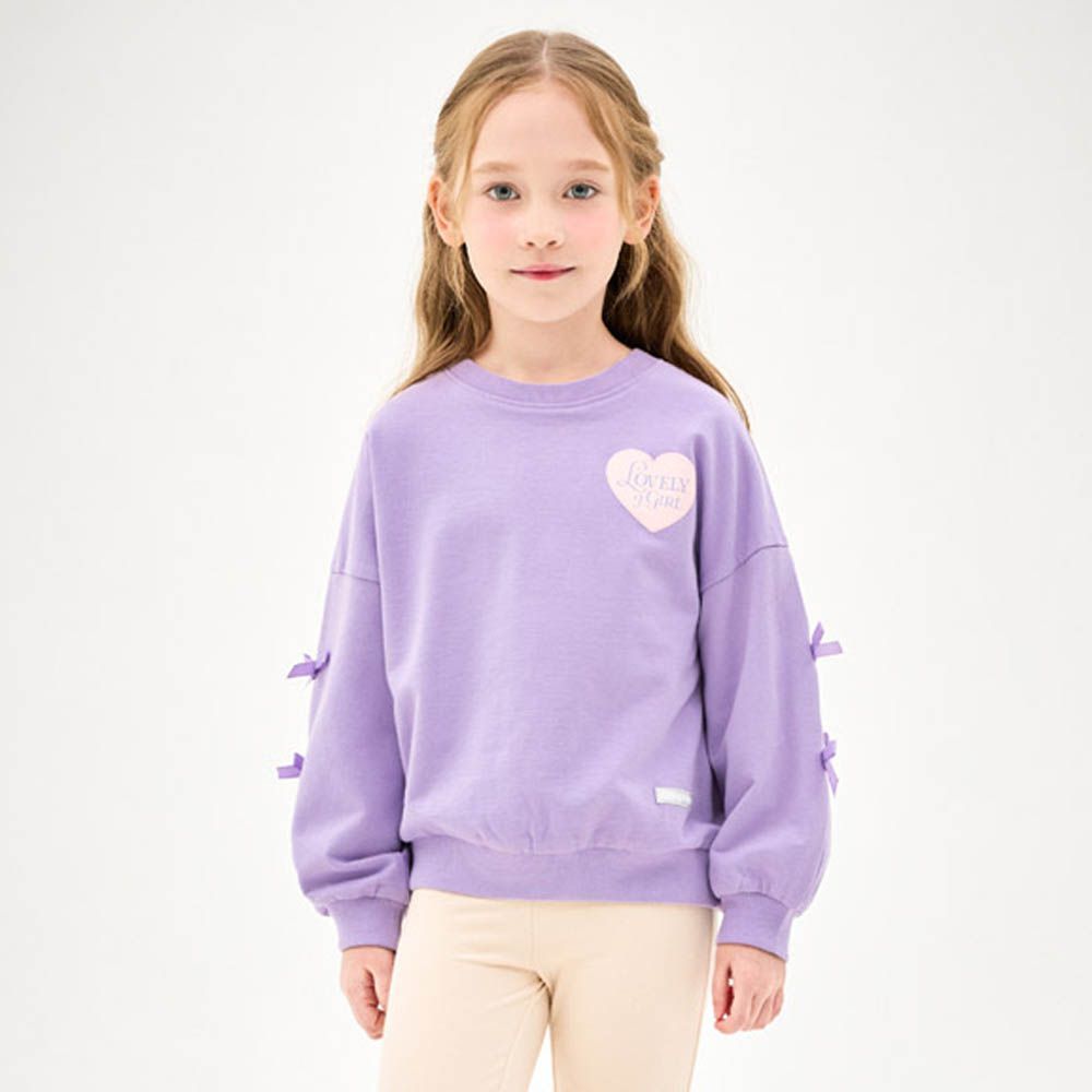 Lovely蝴蝶結裝飾長袖大學T-薰衣草紫