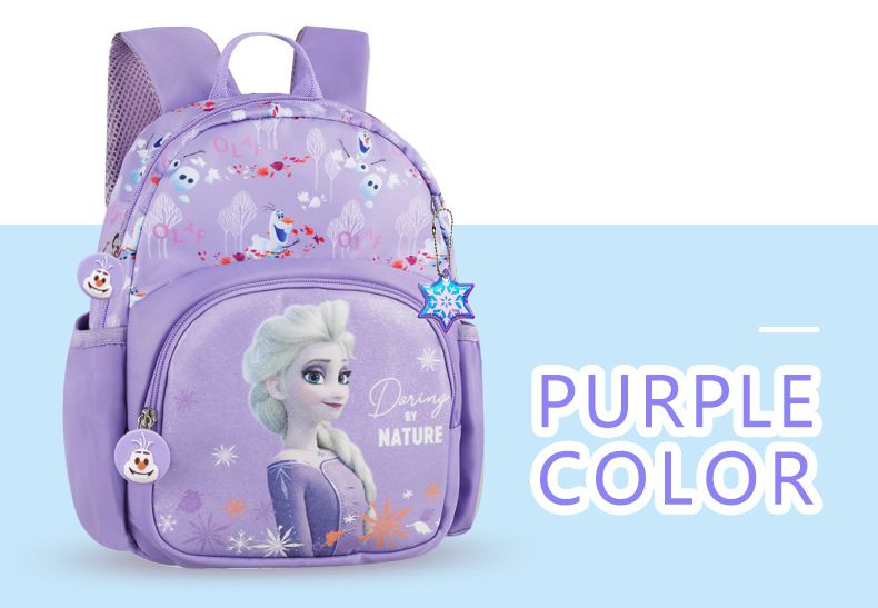 卡通大容量減壓書包-卡通人物艾莎+大雪寶-紫色 (建議80-120cm)-21x14.5x35cm