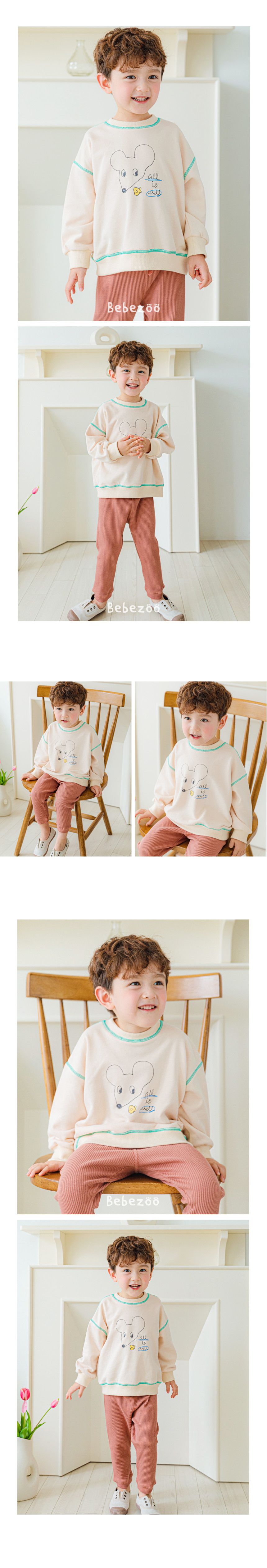 韓國 Bebezoo - 色線印花圓領長袖上衣-起司鼠