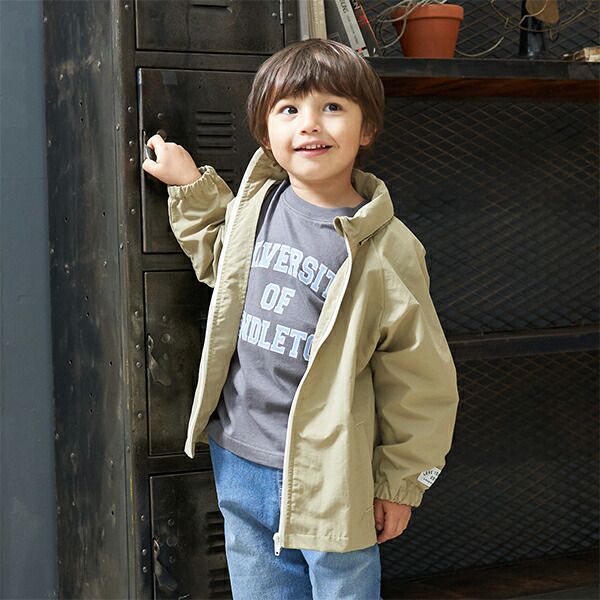 日本 b-ROOM - 潑水加工 連帽2WAY防風外套(附收納袋)-恐龍-軍綠