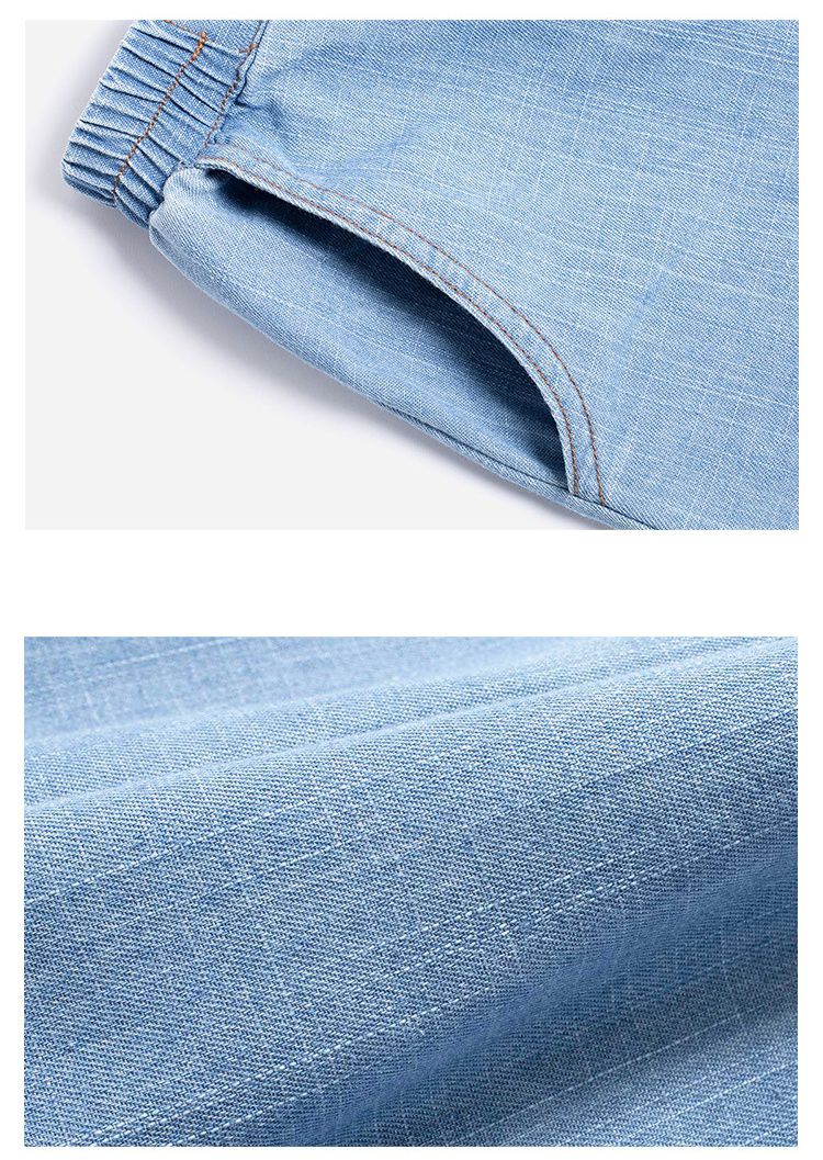 寬鬆休閒牛仔長褲-淺藍色