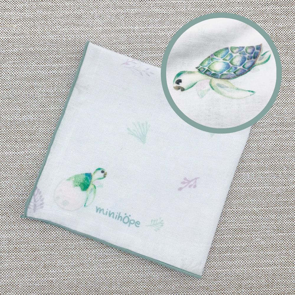 minihope美好的親子生活 - 有機棉雙層紗手帕28x28cm-綠蠵龜 (綠)