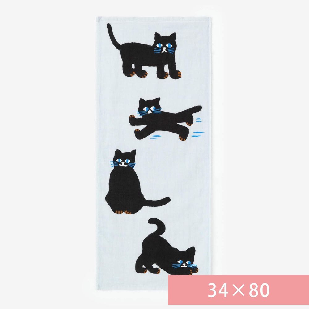 日本代購 - 【SOU·SOU】日本製今治純棉長毛巾(抗菌防臭加工)-頑皮黑貓 (34×80)