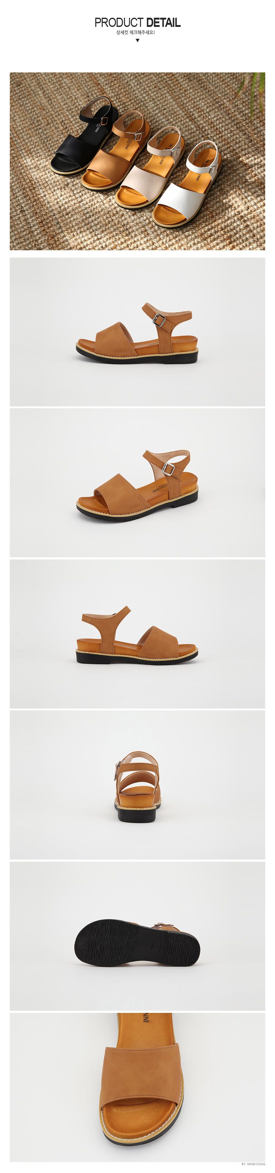 韓國 Dangolunni - 百搭皮革柔軟厚底涼鞋-咖啡