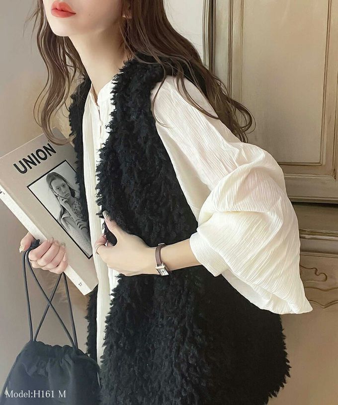 日本 Classical Elf - 優雅泰迪熊絨毛有口袋背心-象牙