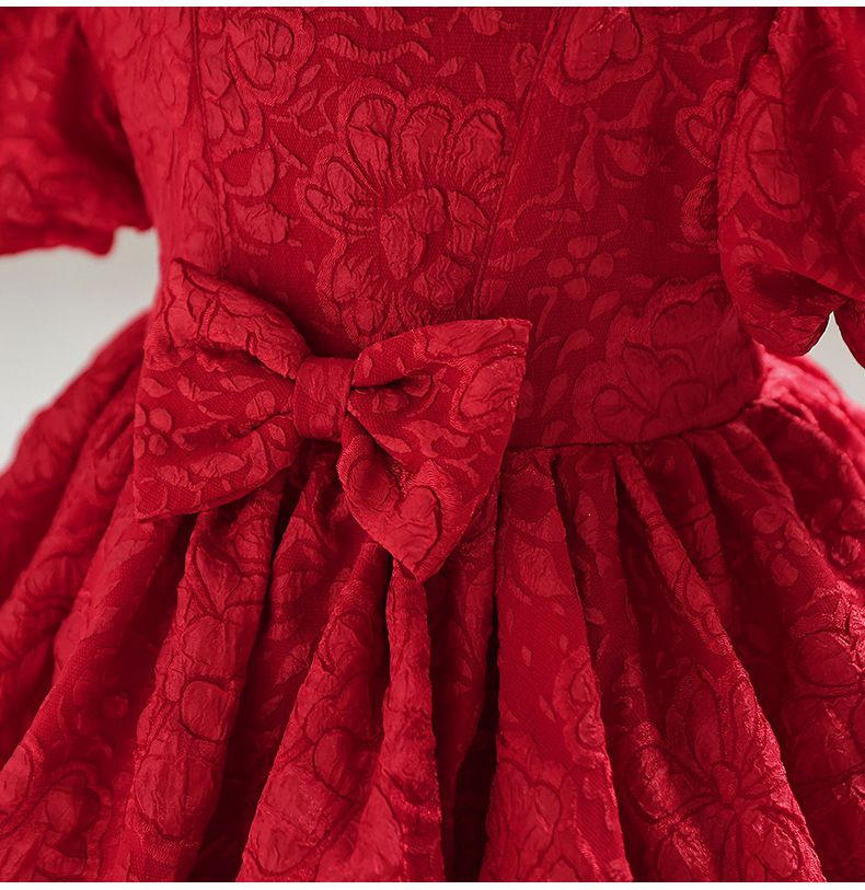 宮廷風立體花紋皺褶禮服-粉色