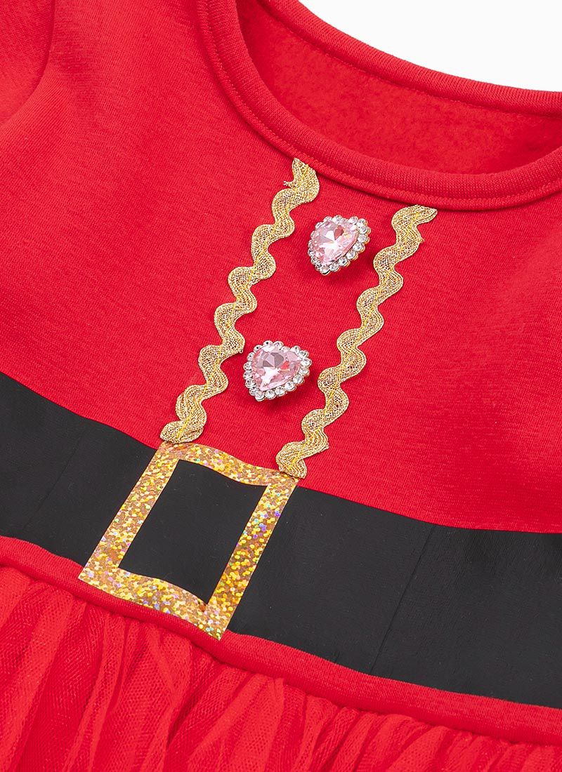 韓國 OZKIZ - (裏起毛,附髮飾)聖誕女孩網紗洋裝