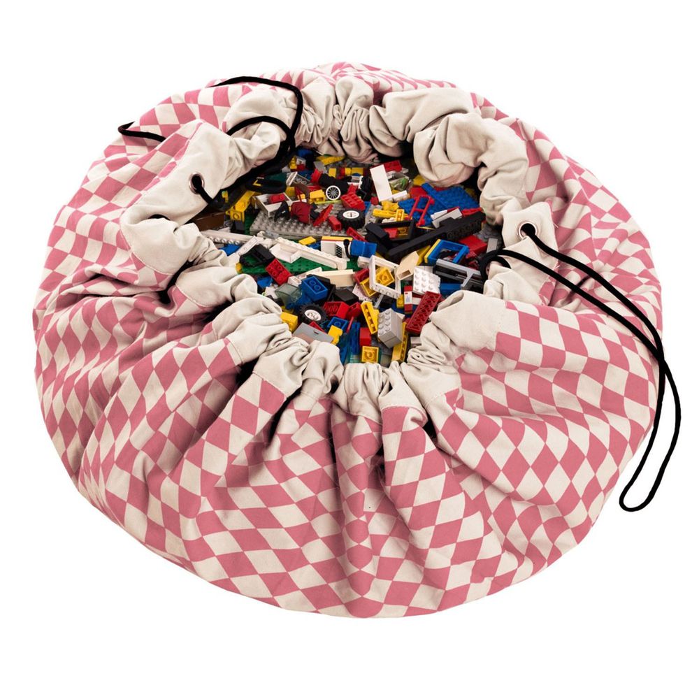 比利時 Play & Go - 玩具整理袋-菱格粉-展開直徑 140cm/重量 850g/產品包裝 24.5×21.5×5.5cm