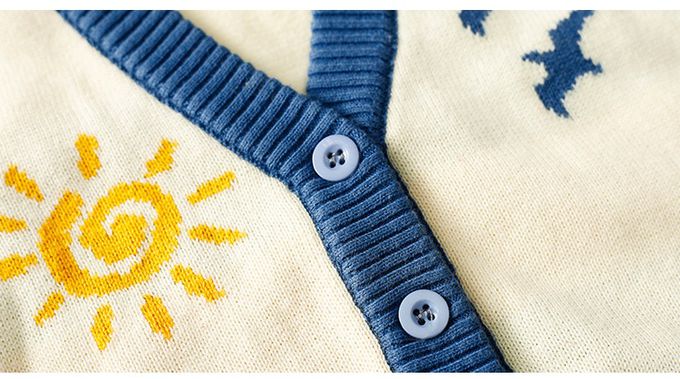 好搭V領鈕釦針織背心-公園-深藍+米色