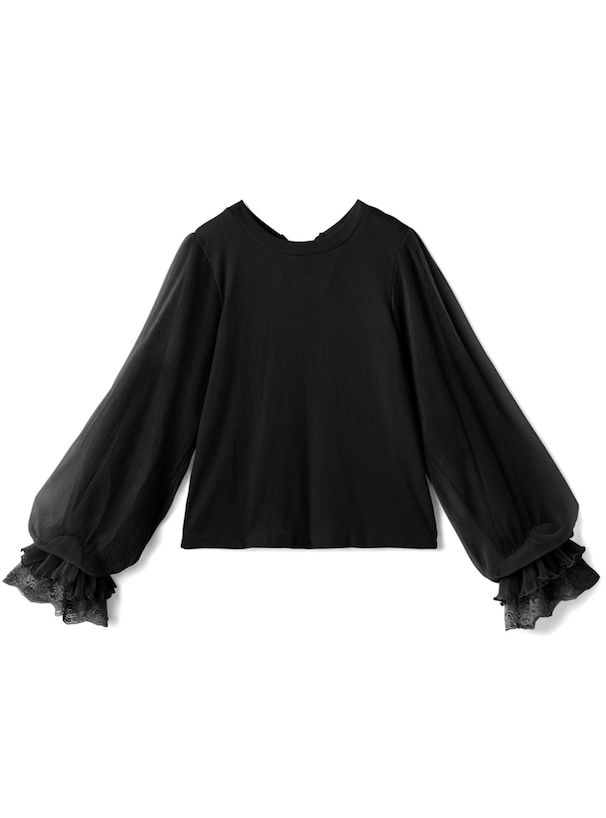 日本 GRL - 甜美薄紗拼接長袖上衣-煙燻粉 (F)