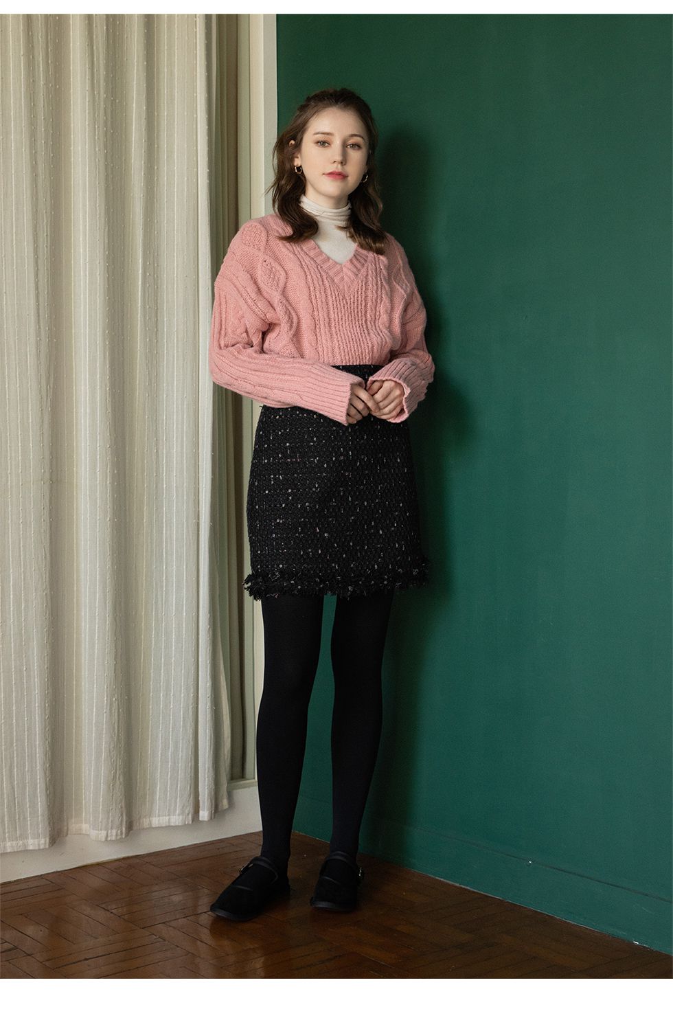 韓國 SOUP - V字紋路針織毛線衣-淺灰 (Free)