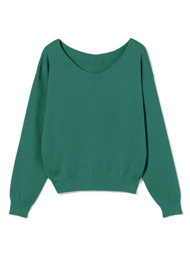 日本 GRL - 優雅V領長袖針織上衣-酒紅