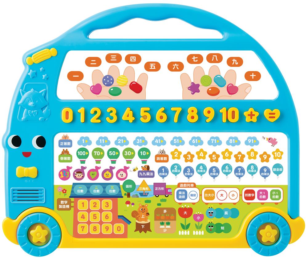 歡樂數字有聲巴士(數數遊戲．加法學習．九九乘法．數字製造機．律動兒歌)-共104個按鈕+327個語音+51張數字圖卡