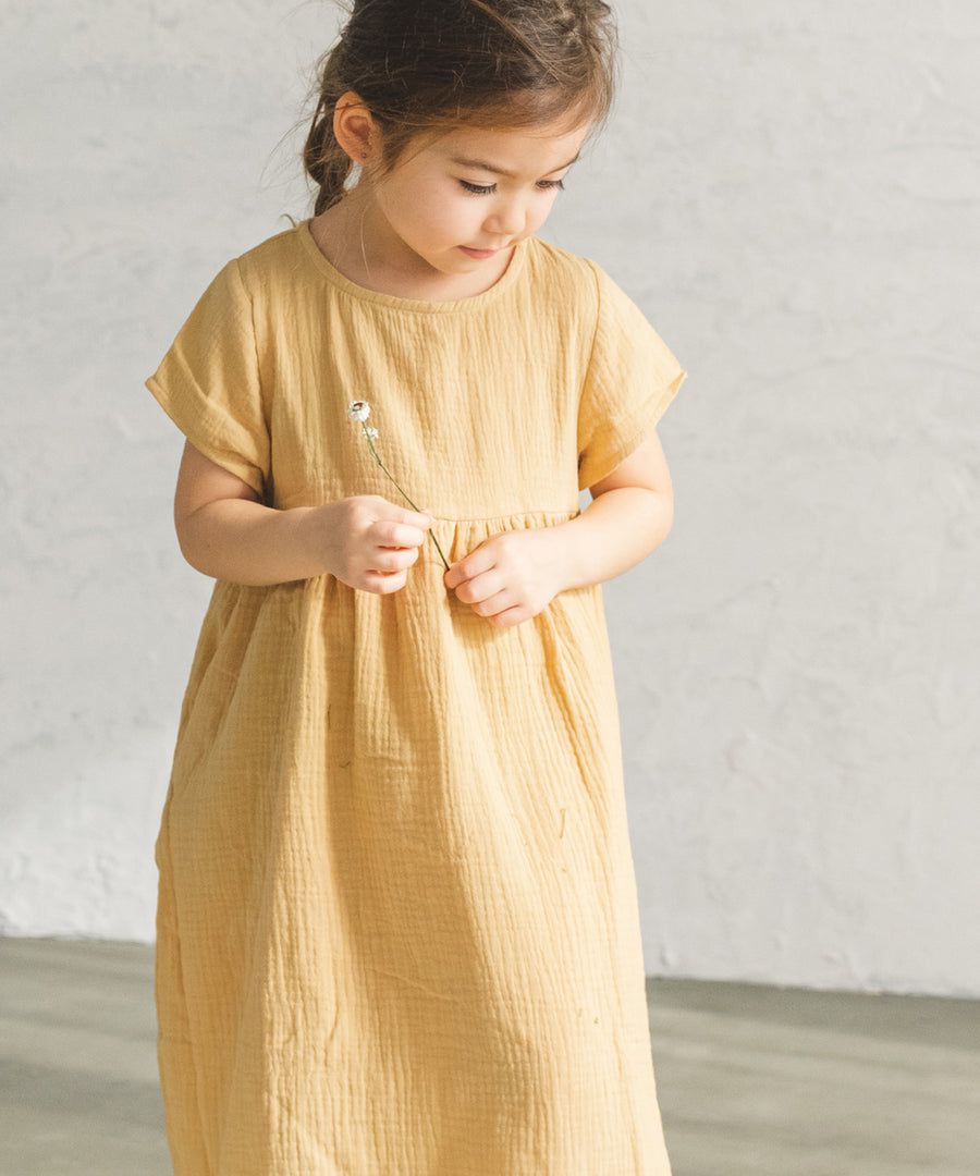 日本 PAIRMANON - 純棉微皺感短袖素色洋裝(孩子)-紅