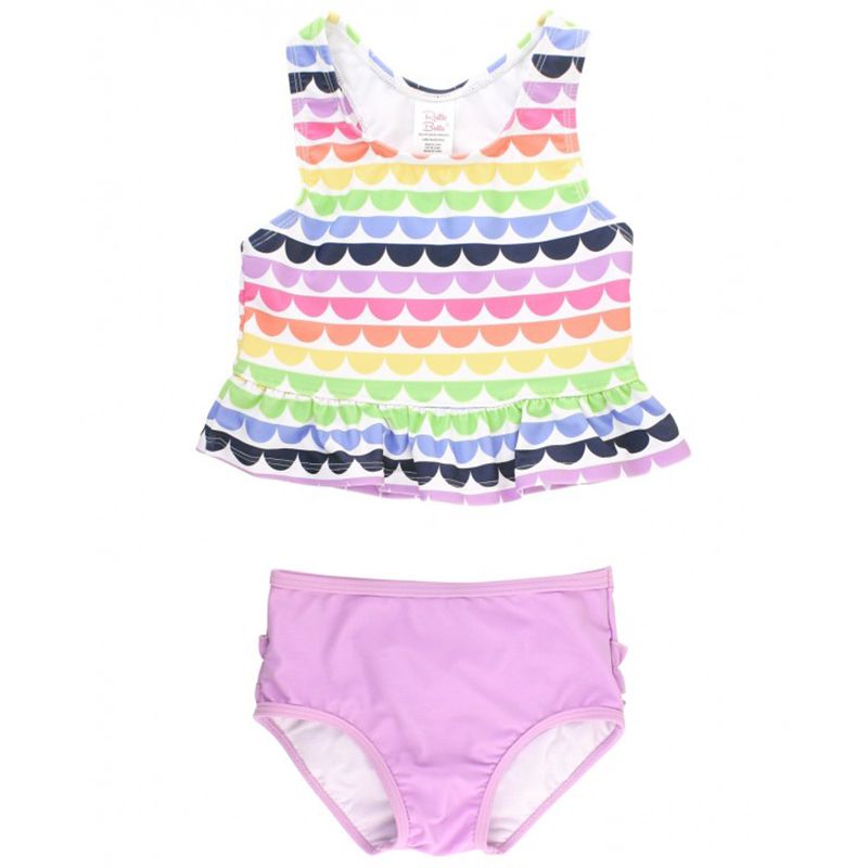 美國 RuffleButts - 小女童UPF 50+防曬兩件式無袖泳裝-七彩浪花