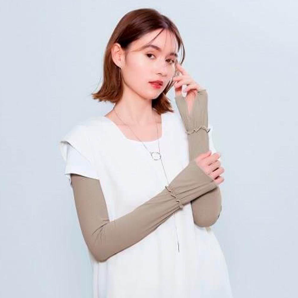 日本 COGIT - 99%抗UV！涼感時尚羅紋防曬袖套-摩卡棕