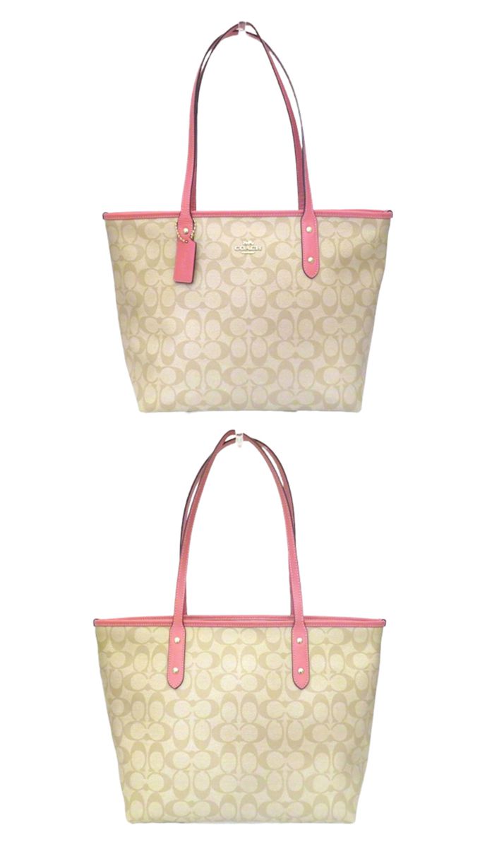 COACH - 馬車LOGOPVC皮革托特包 (卡其粉)