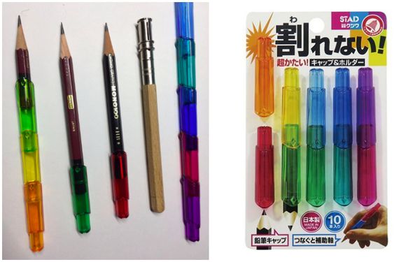 日本文具代購 - KUTSUWA兩用鉛筆加長輔助蓋/筆蓋-彩虹-10入/包